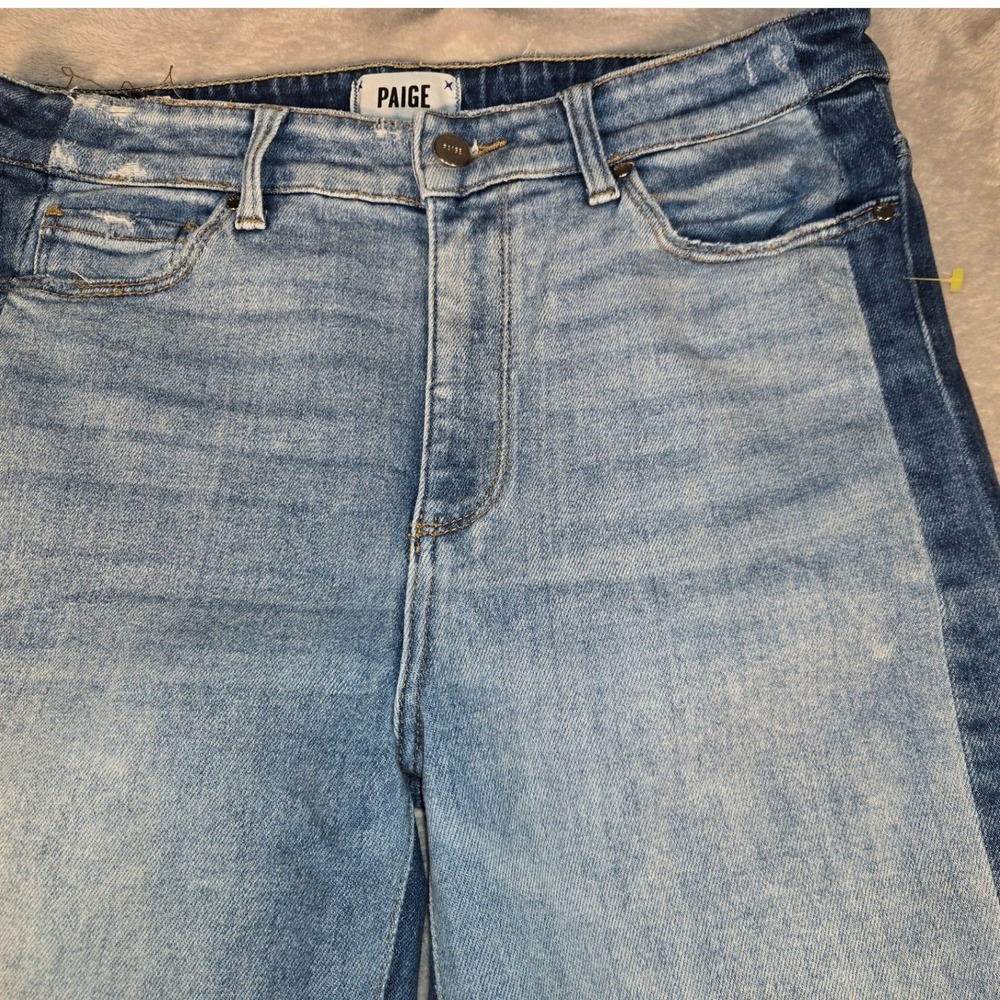 Paige Womens Size 31 Straight Leg Jeans Medium Wash Raw Hem Stretch Denim - Picture 3 of 10